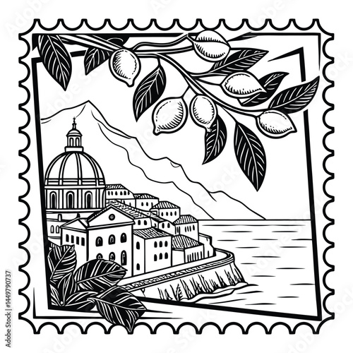 vintage, retro, italian, travel, postcard, summer, wall, art, print, vector, illustration, line, engraving, design, poster, frame, border, graphic, drawing, antique, grunge, sketch, eps, decor, classi