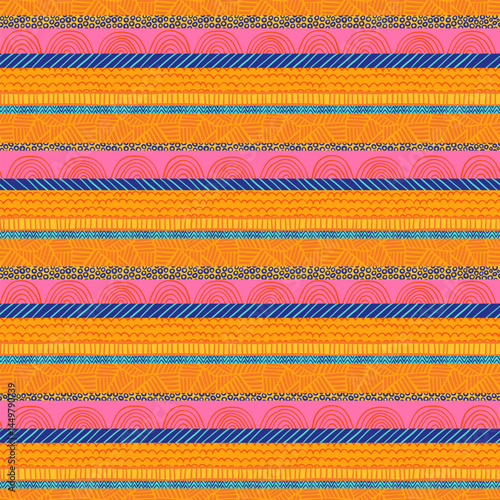 Hand drawn  abstract seamless pattern, ethnic background, vibrant colors - great for textiles, banners, wallpapers, wrapping - vector design