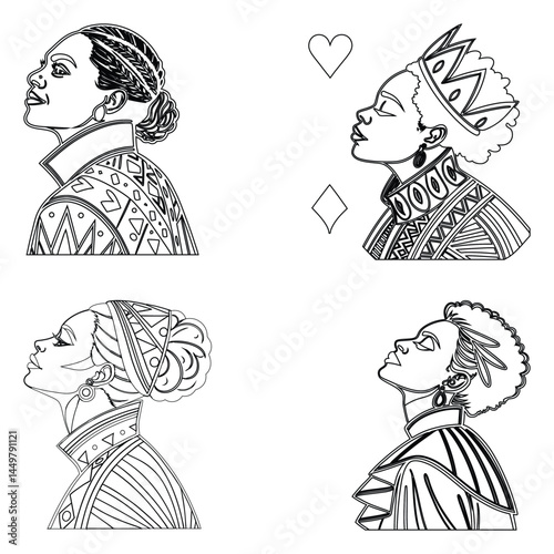 Bundle queen set line art and illustrator eps 10