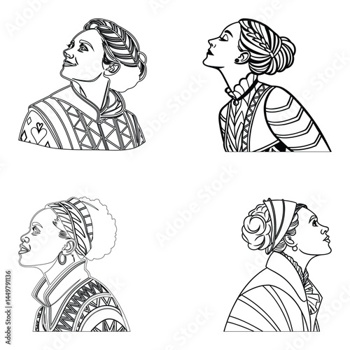 Bundle queen set line art and illustrator eps 10