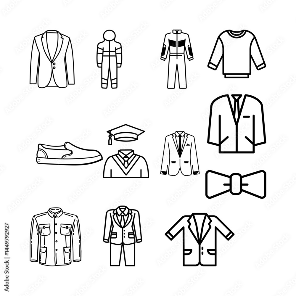 A suit icon represents formal attire, typically showing a jacket, shirt, and tie to symbolize professionalism or business. A suit icon represents formal attire, typically showing a jacket, shirt, and tie to symbolize professionalism or business.