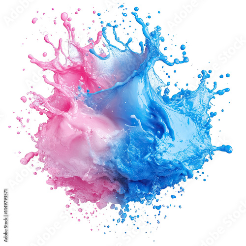 Vibrant splash of pink and blue liquids, creating a dynamic abstract design.  A colorful explosion of liquid