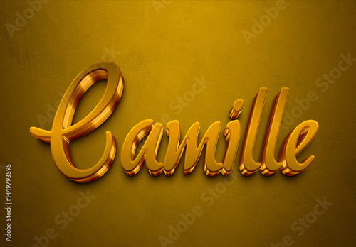Golden 3D editable text effect of French name Camille.