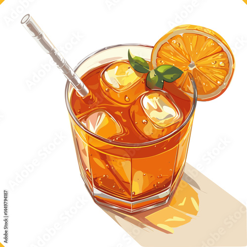 Flat vector illustration of cocktail on the white background. Top view. Vector EPS 10