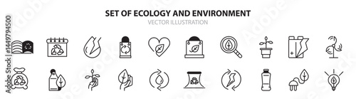  Ecology and environment line-art icon set