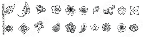 Flower and leaf line clip arts.