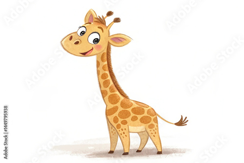 Cute cartoon giraffe isolated on white background. An adorable cartoon giraffe with a long neck and playful expression, isolated on a white background