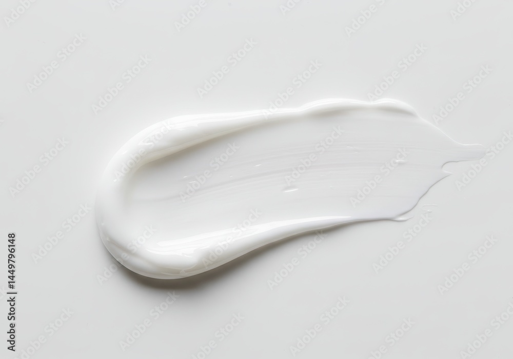 Close-up of a thick, white cream smear on a white surface, showing a smooth texture and clean, simple aesthetic Close-up of a thick, white cream smear on a white surface, showing a smooth texture and clean, simple aesthetic