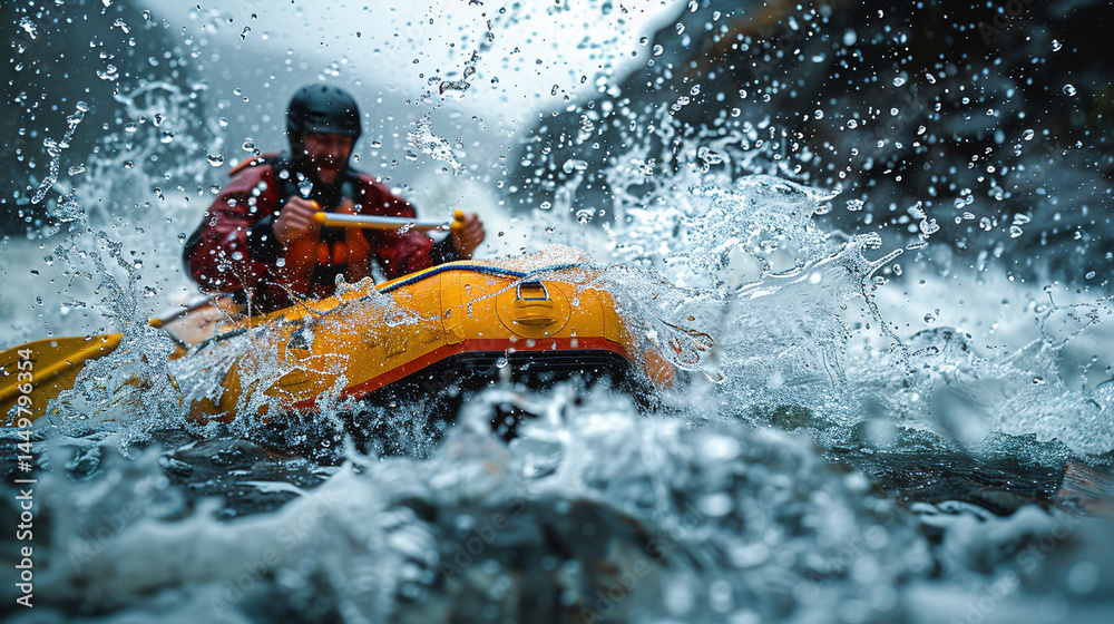Fototapeta premium Thrilling Whitewater Rafting Adventure Through Rapids