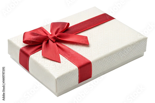 This isolated red gift box with a gold ribbon and bow is a perfect wrapped present for any birthday celebration or holiday surprise