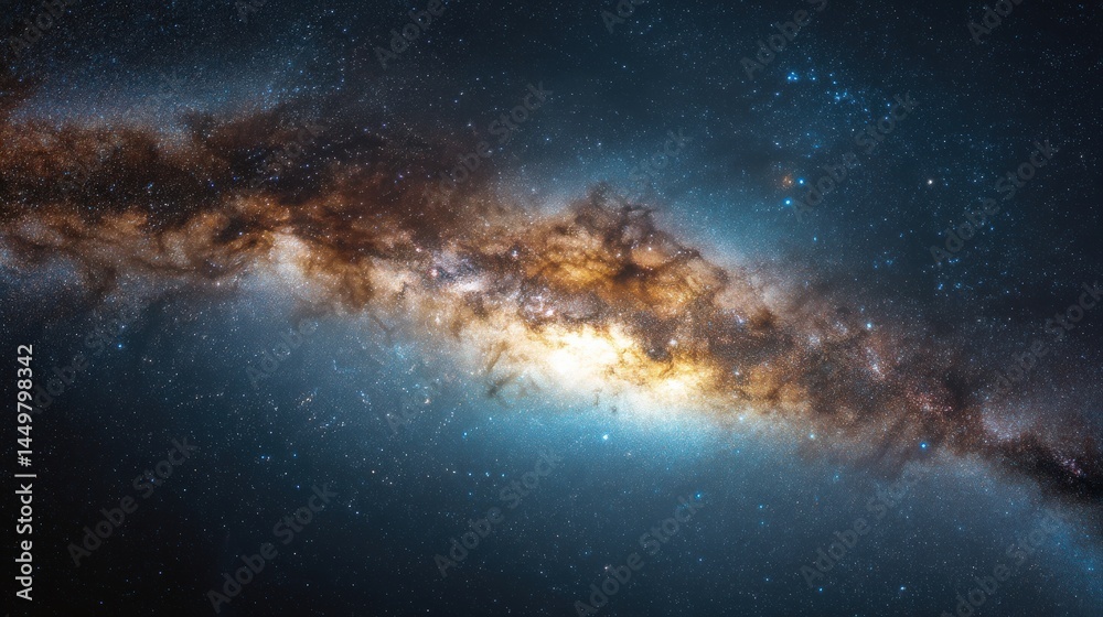 Fototapeta premium A breathtaking view of the Milky Way galaxy, showcasing its vibrant colors and intricate details. A cosmic masterpiece.