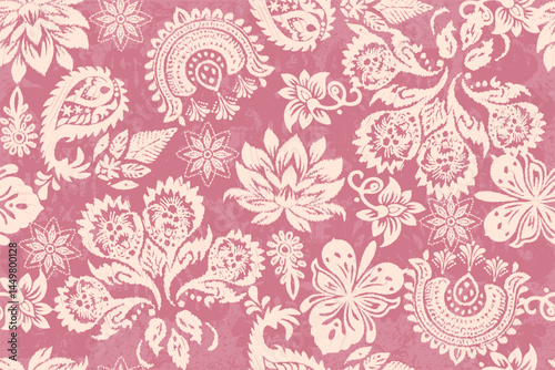 Damask seamless pattern, Ikat floral seamless pattern background, vector illustration, Ikat ethnic oriental embroidery, Aztec style, baroque. Design for texture, fabric, clothing, decoration, fashion