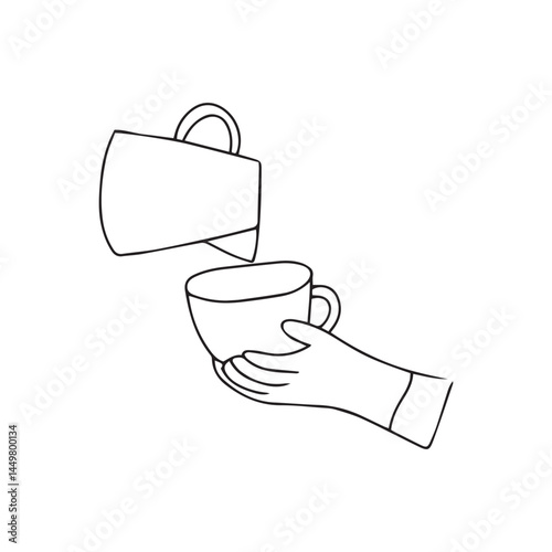 hand drawing coffee doodles element stock. Coffee stickers and barista characters.Coffee makers, kettles, brewing, arabica coffee, glass,espresso,cappuccino, beans.Graphic doodle minimalist retro icon