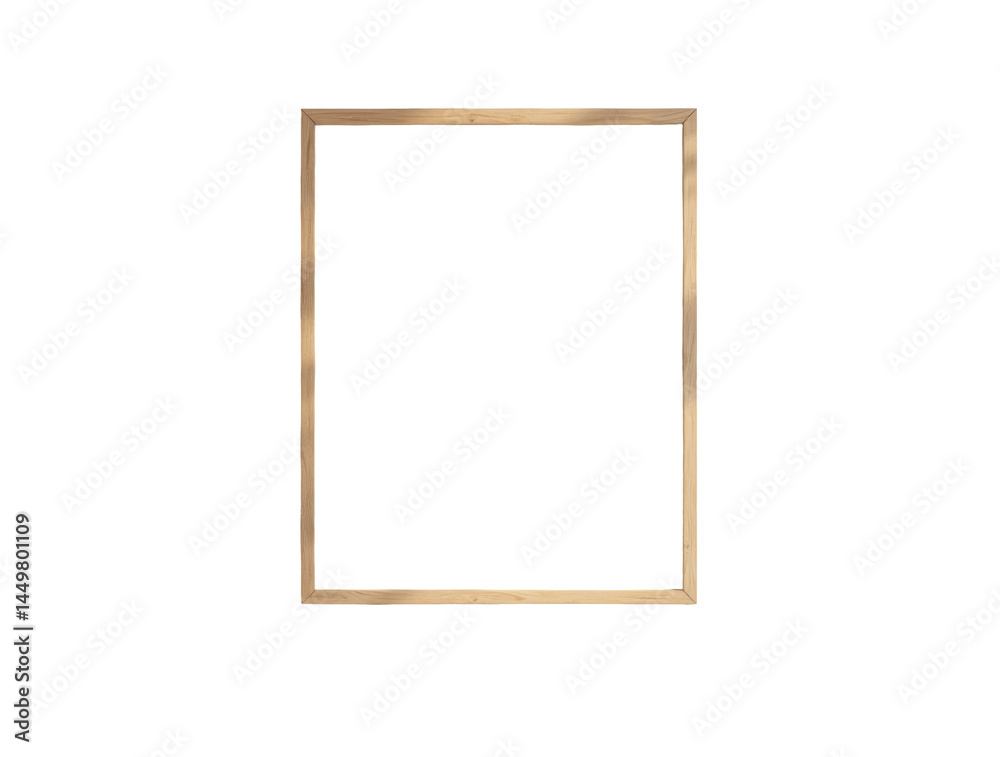 Minimalist Wooden Picture Frame with a Blank White Canvas Hanging on a Softly Lit Wall with Natural Sunlight Minimalist Wooden Picture Frame with a Blank White Canvas Hanging on a Softly Lit Wall with Natural Sunlight