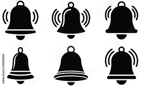 Notification Bell Silhouette Vector Set – Alert Icon, Reminder Symbol, Ringing Bell Graphics