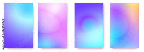 Y2k aura gradient backgrounds set of vibrant colors. Smooth blurred blends with dreamy neon holographic effect. Trendy iridescent pastel palette, retro 90s vaporwave aesthetic backdrops collection.