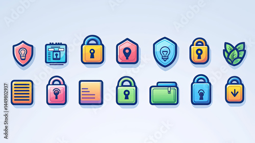Colorful collection of application icons representing security, calendar, documents, and productivity tools