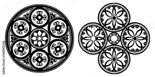 Exquisite Mandala Collection, Detailed Black and White Vector Illustrations for Design and Meditation
