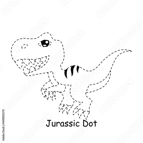 Black line dinasurus dot design. coloring book presschool