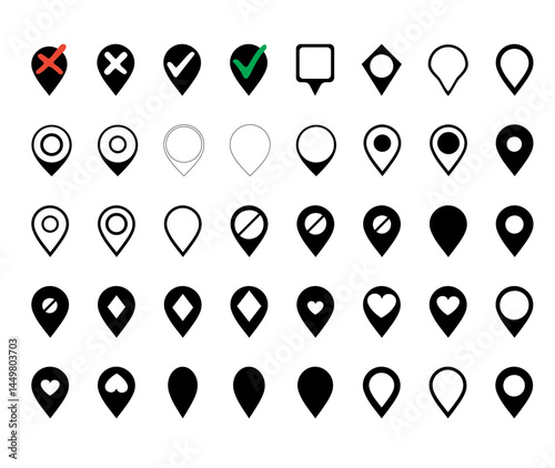 vector location pin icon set for maps navigation and geolocation ui,