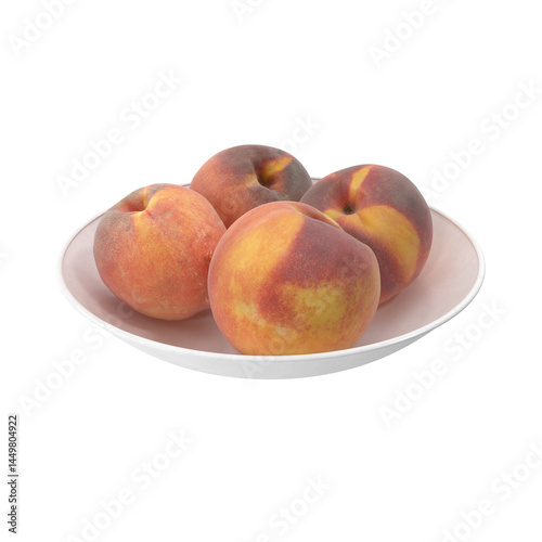 Peaches on a plate isolated transparent background 3d rendering