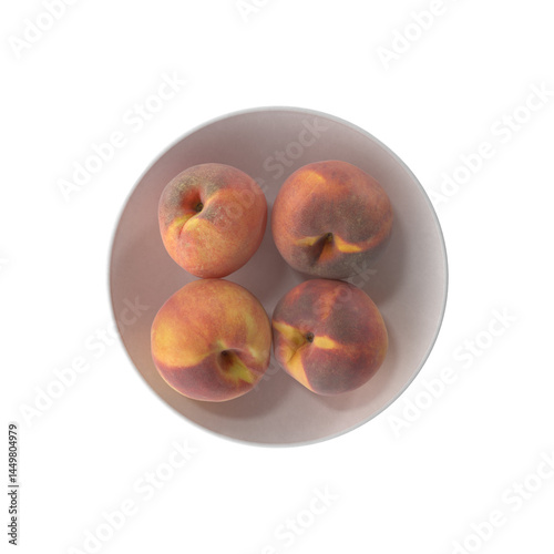 Peaches on a plate isolated transparent background 3d rendering