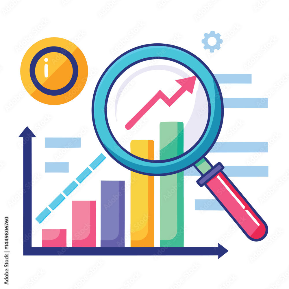 magnifying-glass-highlights-business-growth-chart vector image on white background magnifying-glass-highlights-business-growth-chart vector image on white background