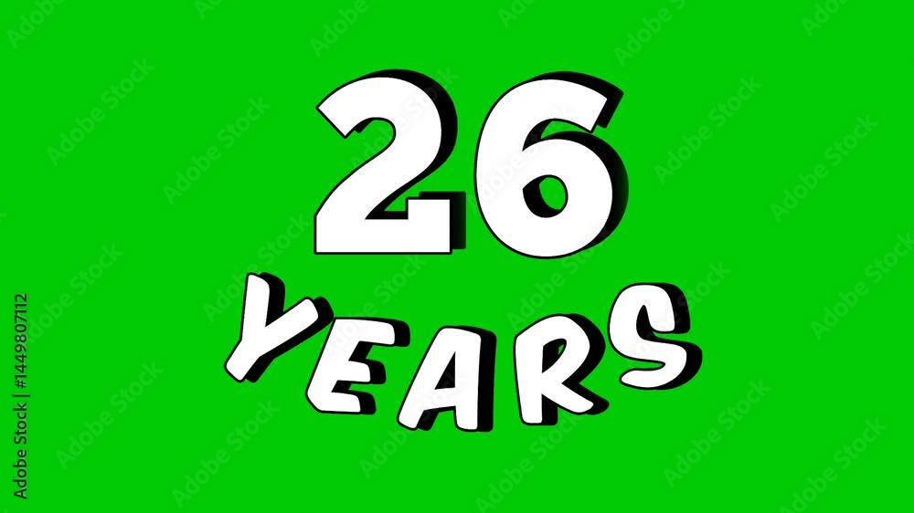 26 years text animation motion graphics cartoon on green screen background.celebration, anniversary, birthday concept for video elements 26 years text animation motion graphics cartoon on green screen background.celebration, anniversary, birthday concept for video elements
