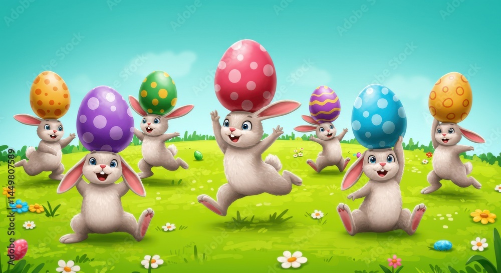Obraz premium Easter Bunny Race: Hilarious Egg-Balancing Hop