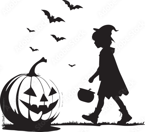 Pumpkin Stroll: Little Witch in Silhouette
