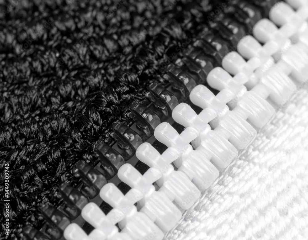 Obraz premium Closeup Of Black And White Striped Fabric With Zipper