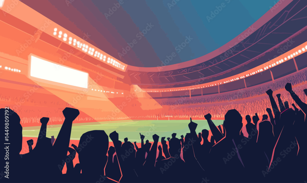 Naklejka premium Vibrant Sports Stadium with Cheering Fans Under Stadium Lights Vector Background
