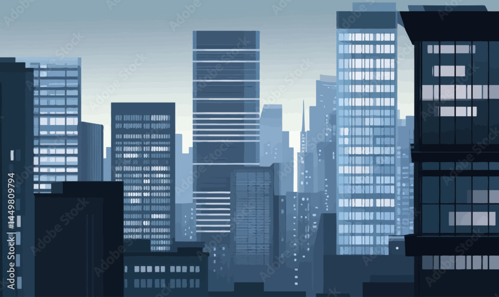 Obraz premium Contemporary Office Building Skyscraper with Glass Facades in Cityscape Vector Art