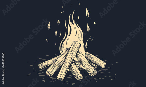 Vintage Hand Drawn Sketch of Camping Bonfire in Engraving Style - Vector Illustration for Outdoor Adventures