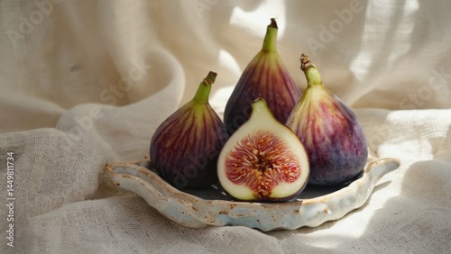 Gen4 Freshly picked figs on ceramic plate with linen backdrop and soft daylight Subtl