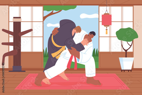 Flat Martial Arts Training Illustration