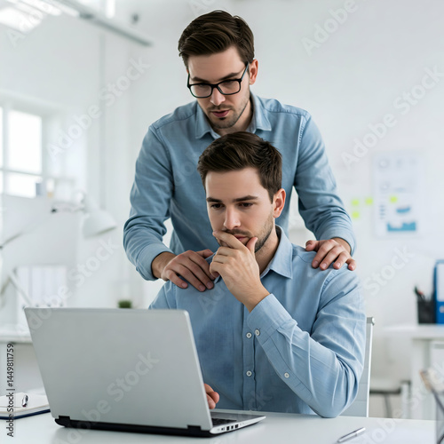 Two Men Discussing While Looking at Laptop