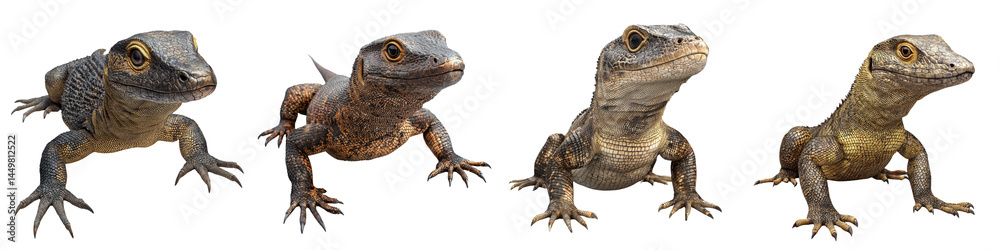 Fototapeta premium Four different species of lizard creatures in a natural environment