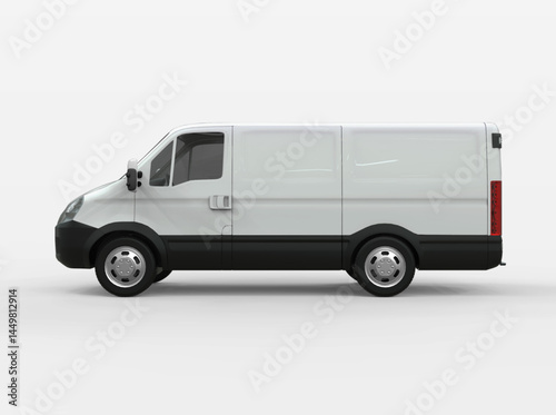 White cargo van showcased in a side profile view against a white background. Ideal for commercial, delivery, or transportation themes, highlighting its design and functionality. Van 2 Elements.eps