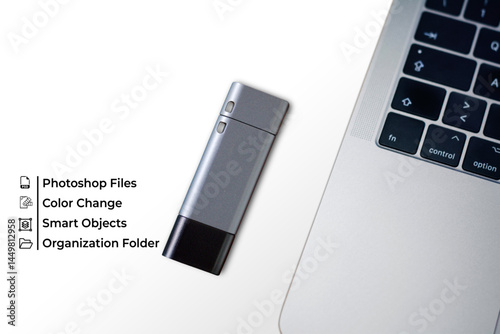 Laptop with USB Drive and Photoshop Functions
Usb Mockup.eps