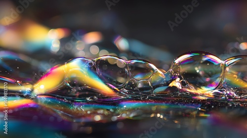 Rainbow Bubbles: Close-up shot of iridescent soap bubbles reflecting a spectrum of vibrant colors.