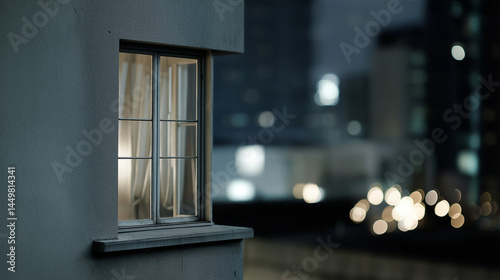 Lonely Urban Nightscape with a Single Illuminated Window photo