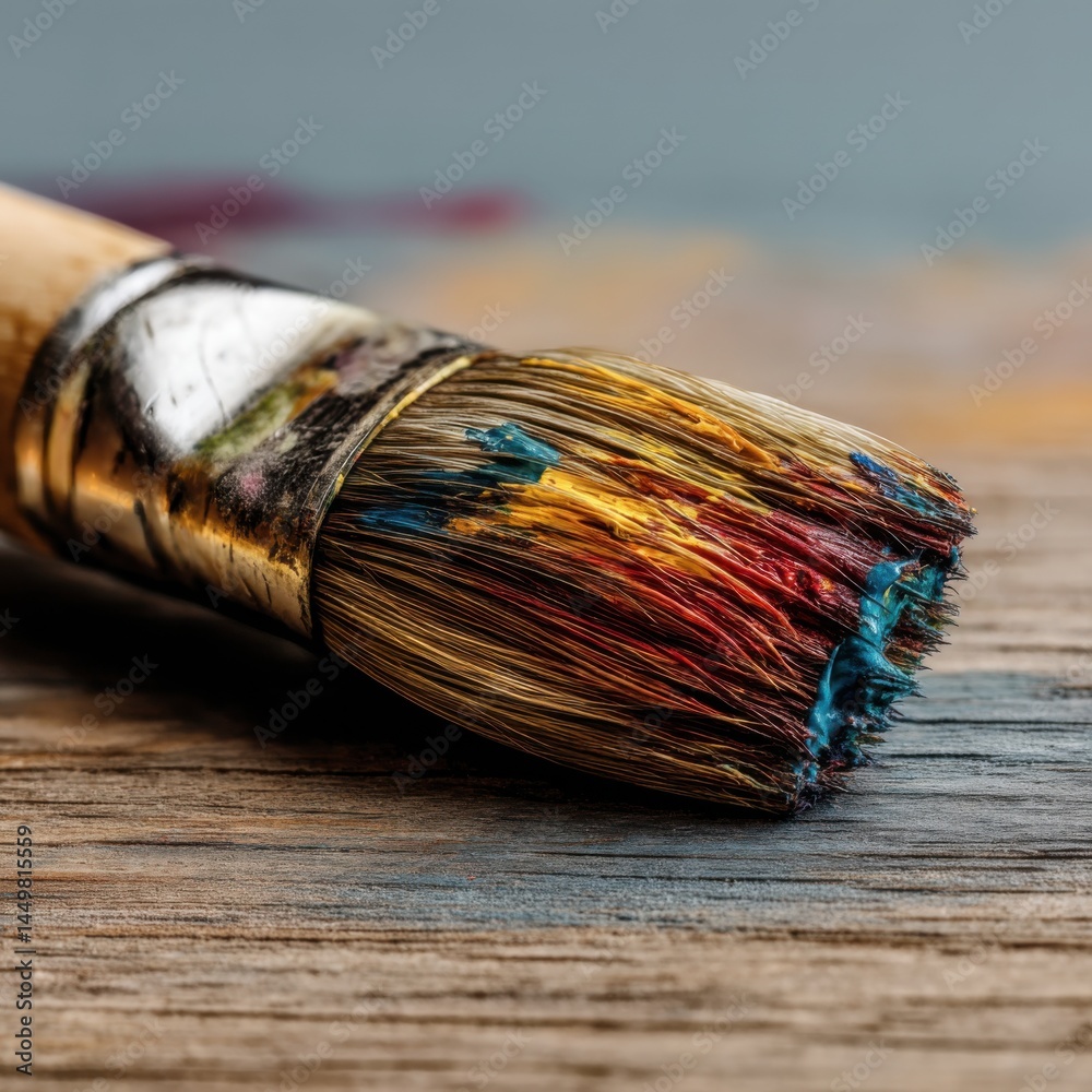 Artistic Composition Featuring a Paintbrush Resting Elegantly on Another Paintbrush Against a Simple Background Evoking Creativity and Inspiration