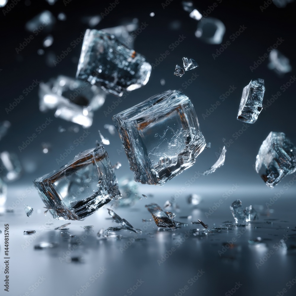 Dynamic Scene of Ice Cubes Cascading onto a Wooden Table Creating a Refreshing Aesthetic Perfect for Summer Drinks and Cool Beverages in Bright Lighting