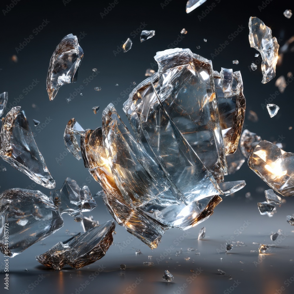 Shattered Reflections of Broken Glass Pieces Captured in Natural Light Highlighting the Intricate Textures and Shapes Creating a Unique Visual Experience