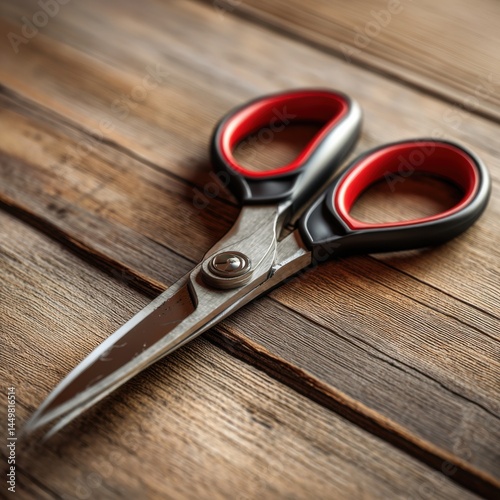 Obraz na płótnie Elegant Pair of Scissors Resting on a Rustic Wooden Table Surrounded by a Warm and Inviting Atmosphere Perfect for Crafts and Artistic Projects w salonie