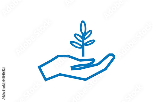 Set of leafs in hands vector icons. Black silhouette with young plant and hand. Protection and concern for environment concept. Vector 10 Eps.