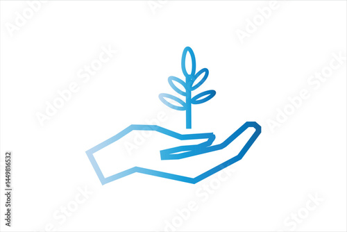 Set of leafs in hands vector icons. Black silhouette with young plant and hand. Protection and concern for environment concept. Vector 10 Eps.