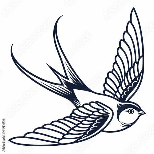 Swallow bird flying tattoo design vector illustration drawing outline art animal nature freedom avian vintage sketch