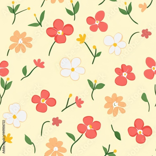 Wallpaper Mural Colorful Floral Pattern on Light Background with Red, Peach, and White Flowers. Torontodigital.ca